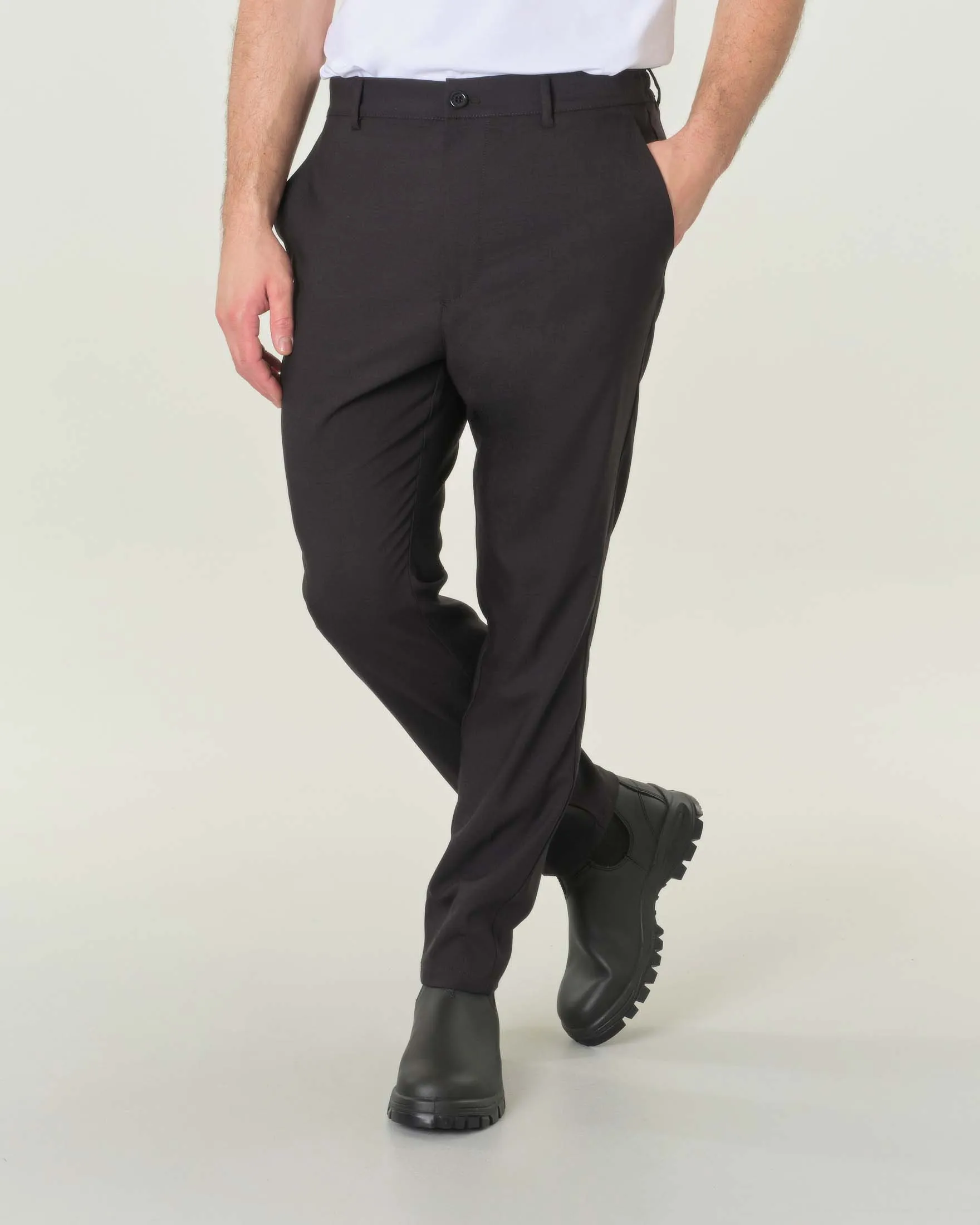 Pantaloni neri in tela di pura lana con elastico inserito sul retro