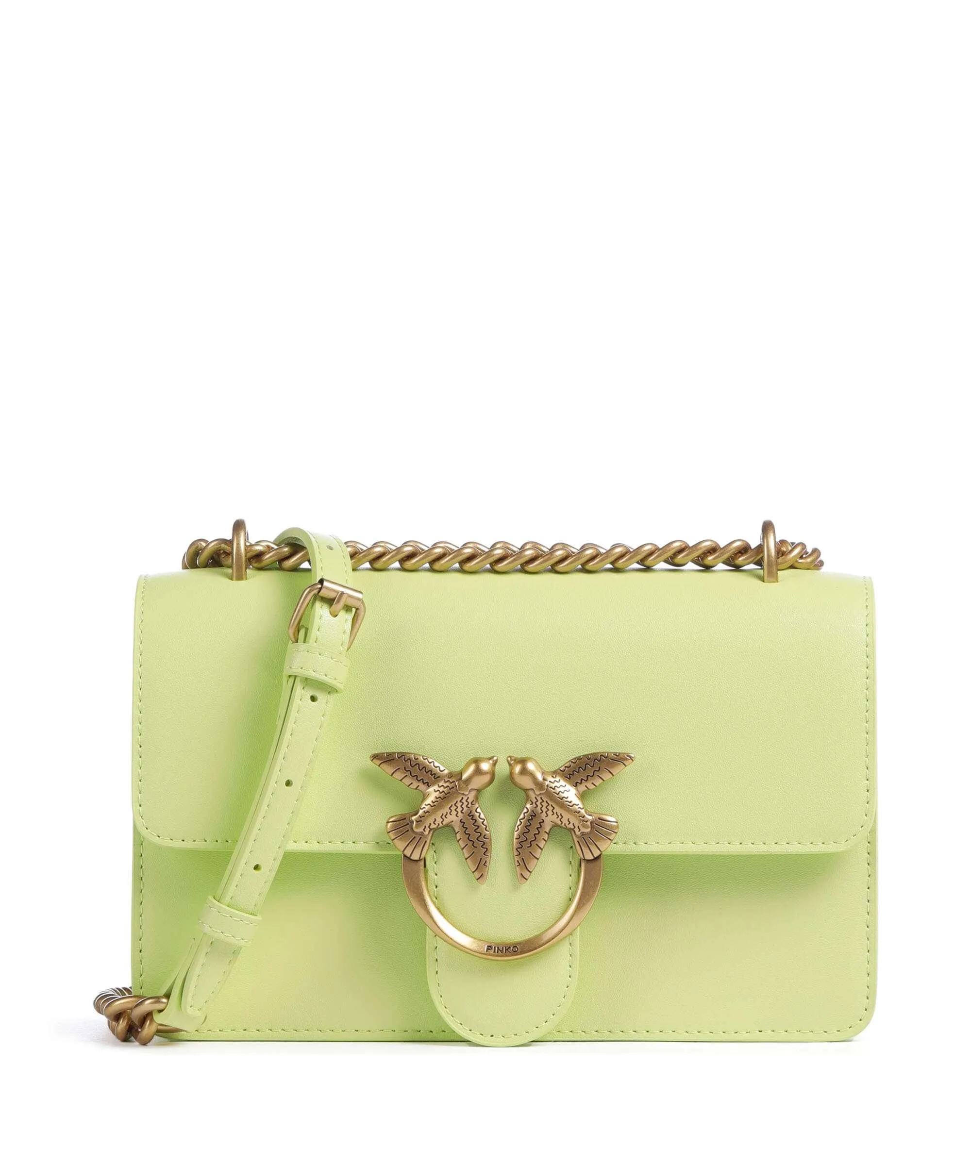  Pinko Love One Mini Borsa a spalla pelle di vacchetta finemente grana verde chiaro  