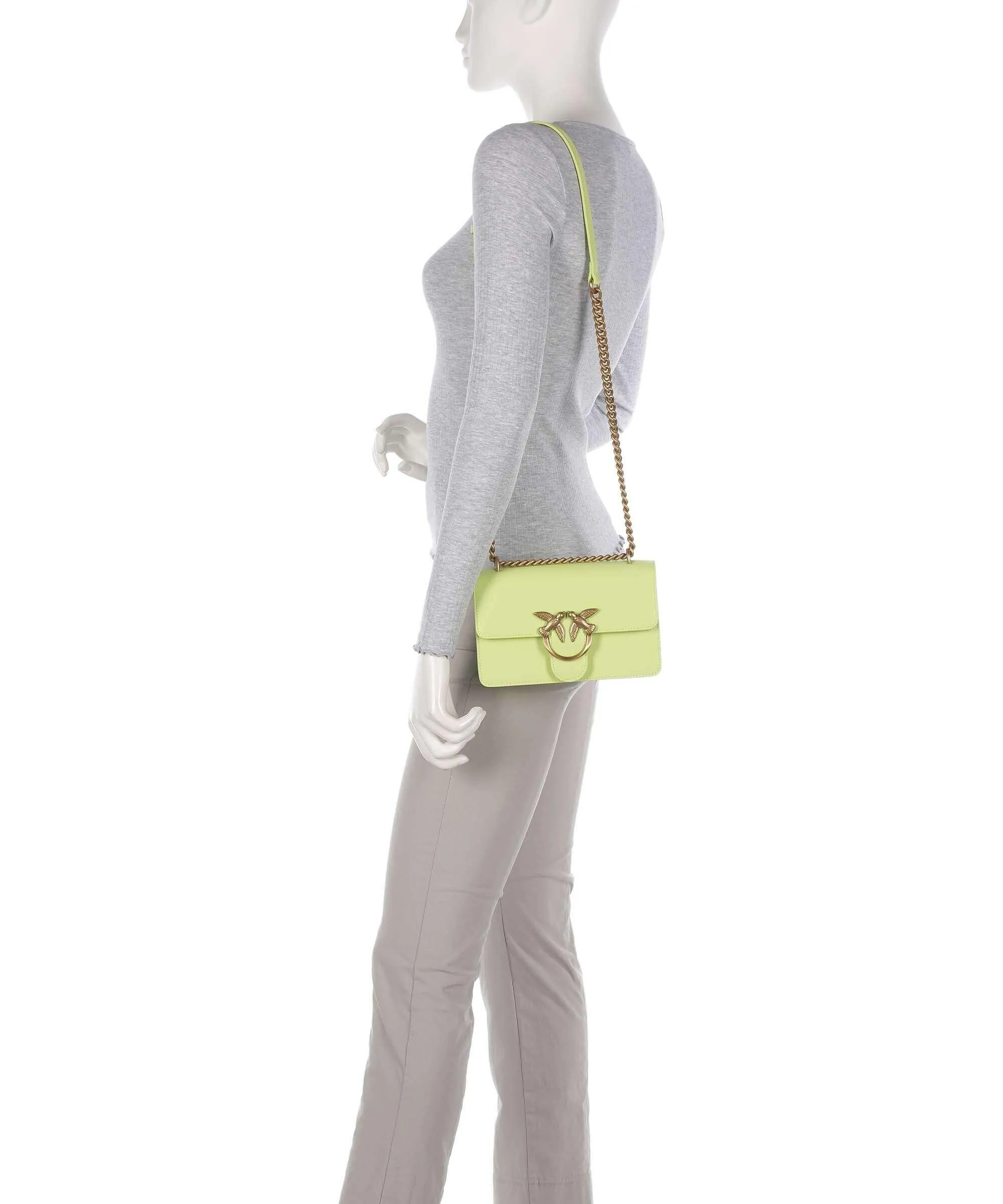 Pinko Love One Mini Borsa a spalla pelle di vacchetta finemente grana verde chiaro  