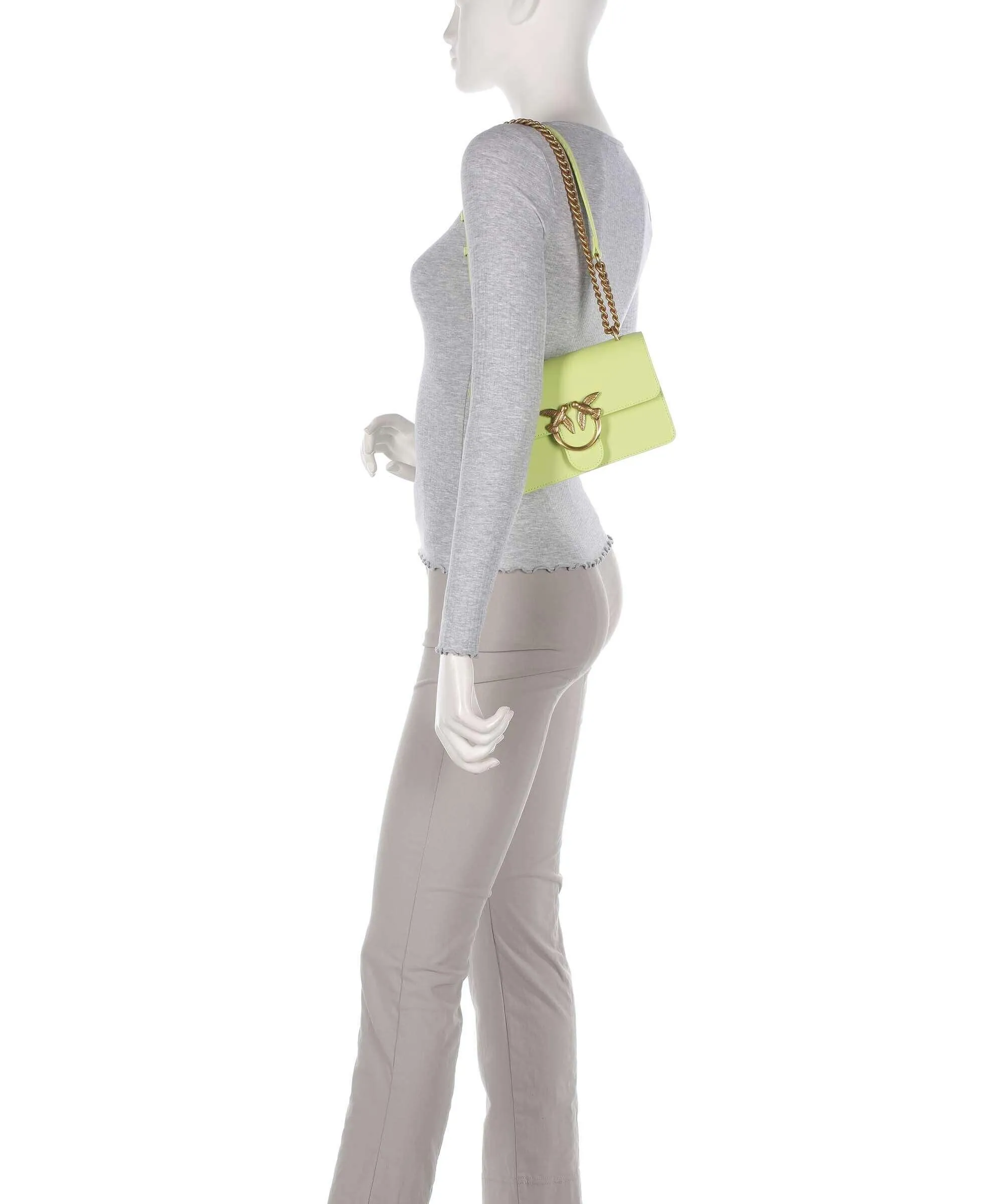  Pinko Love One Mini Borsa a spalla pelle di vacchetta finemente grana verde chiaro  