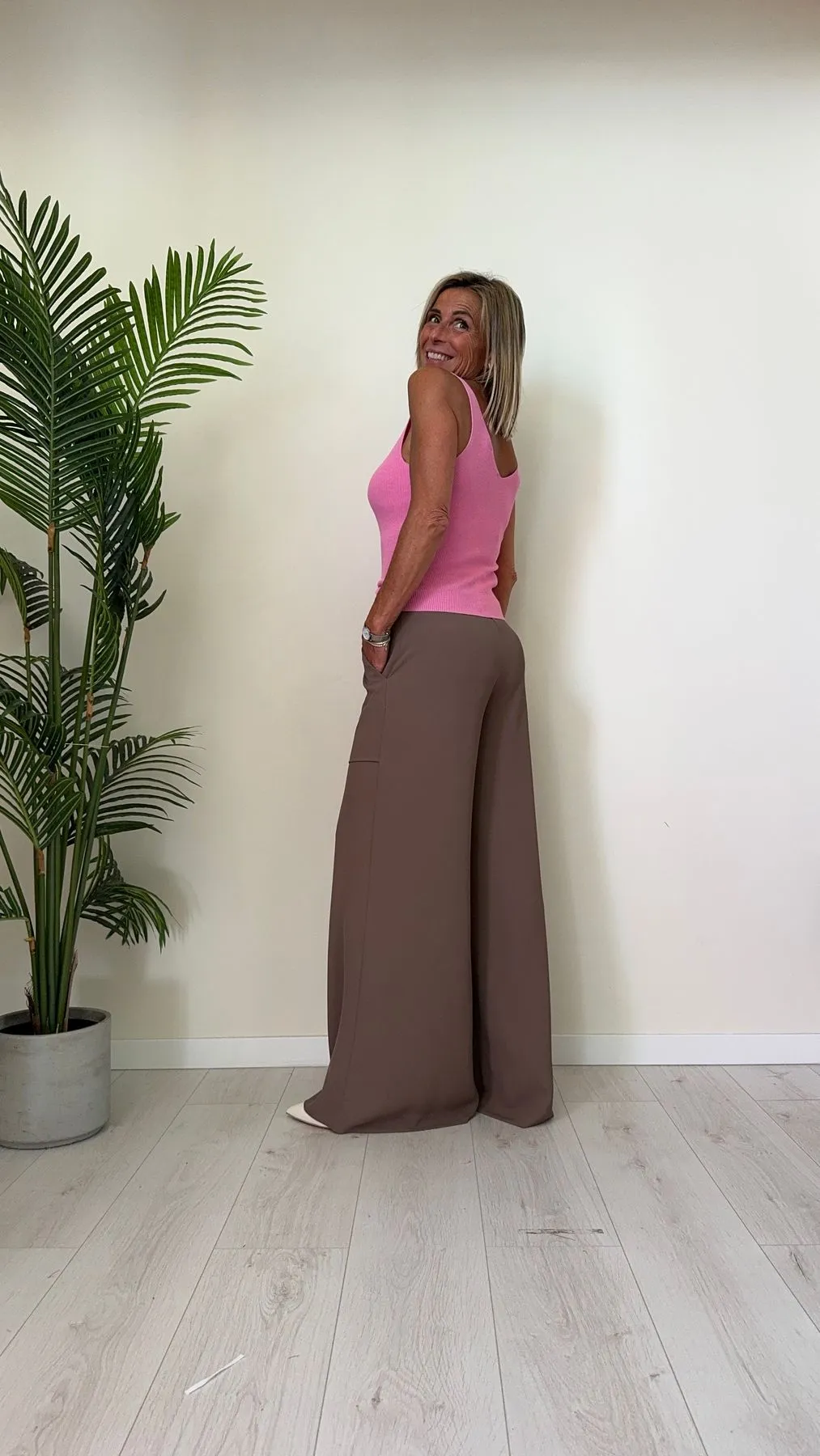 PLEASE - P493PLIRIC - PANTALONE FLUIDO GAMBA DRITTA, VITA ELASTICATA E NERVATURA CENTRALE