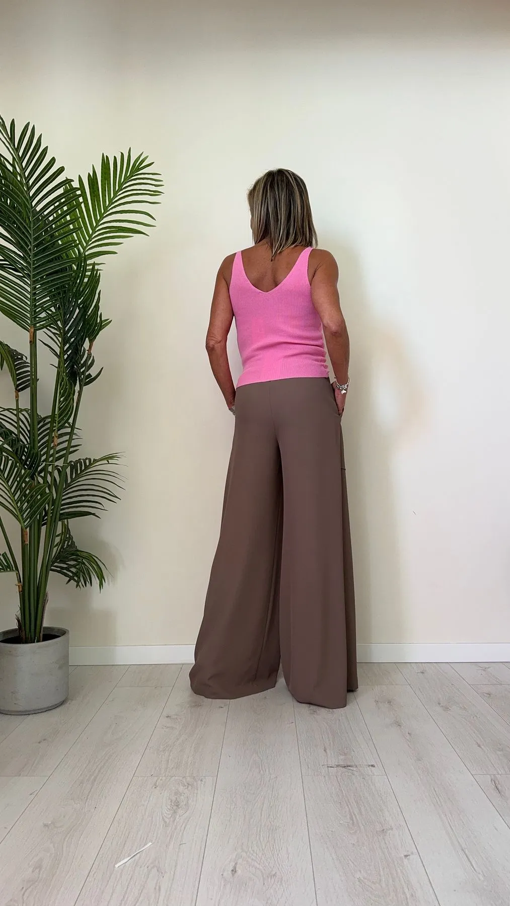 PLEASE - P493PLIRIC - PANTALONE FLUIDO GAMBA DRITTA, VITA ELASTICATA E NERVATURA CENTRALE