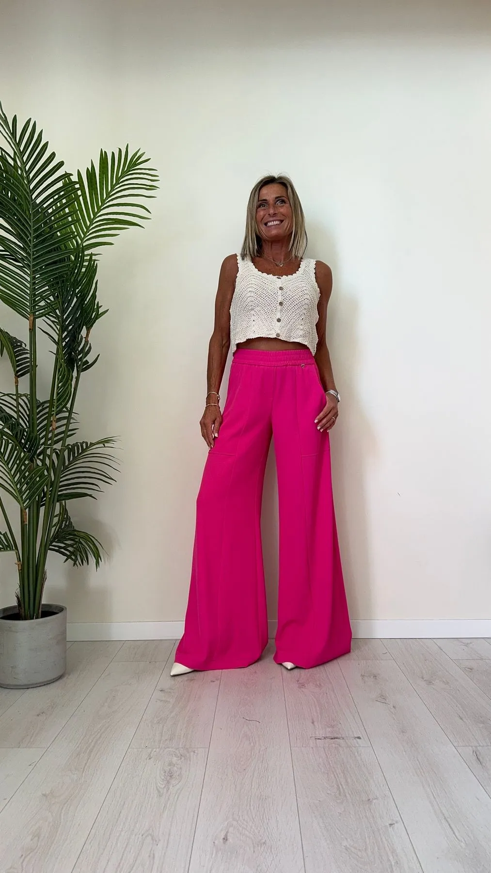 PLEASE - P493PLIRIC - PANTALONE FLUIDO GAMBA DRITTA, VITA ELASTICATA E NERVATURA CENTRALE