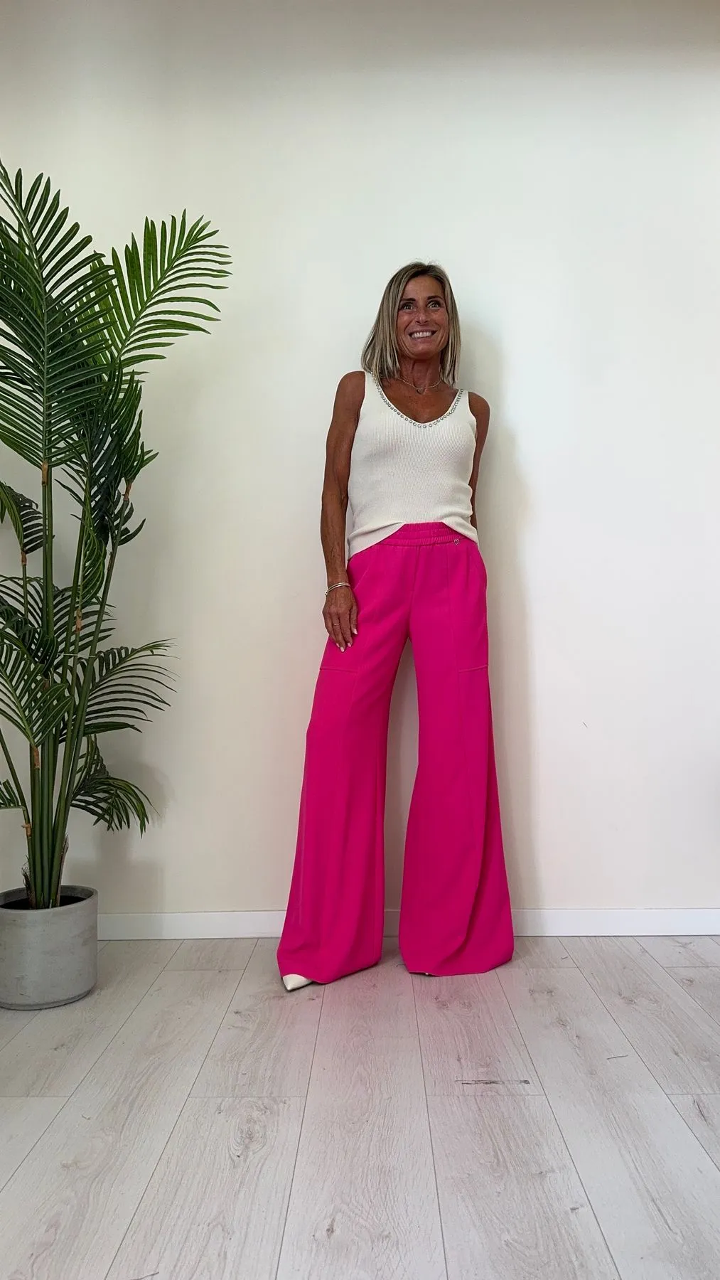 PLEASE - P493PLIRIC - PANTALONE FLUIDO GAMBA DRITTA, VITA ELASTICATA E NERVATURA CENTRALE