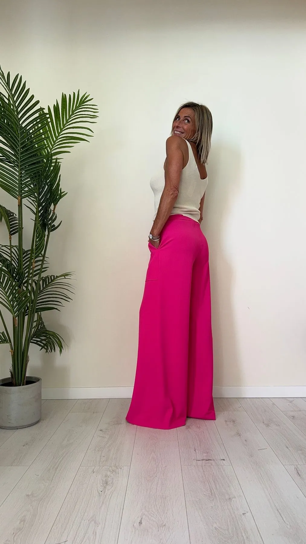 PLEASE - P493PLIRIC - PANTALONE FLUIDO GAMBA DRITTA, VITA ELASTICATA E NERVATURA CENTRALE