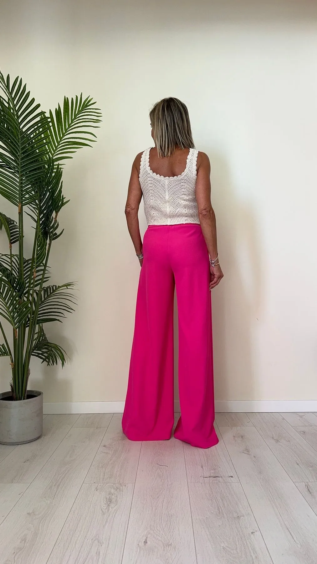 PLEASE - P493PLIRIC - PANTALONE FLUIDO GAMBA DRITTA, VITA ELASTICATA E NERVATURA CENTRALE