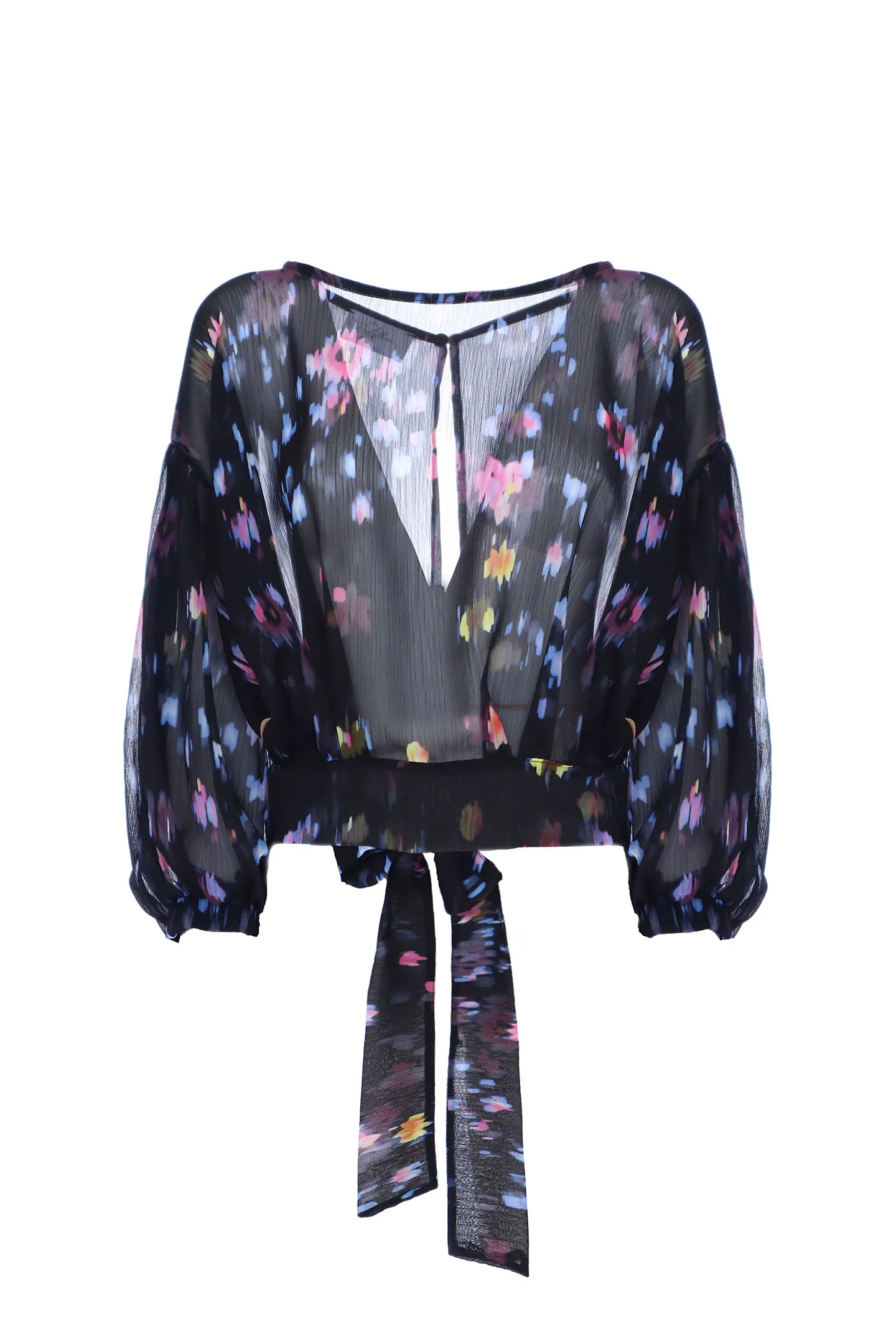 SHORT BLOUSE BOW SMALL FLOWER PATTERN